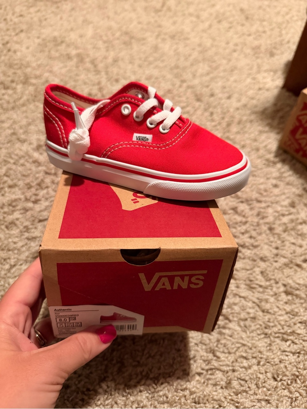 Vans Kids Classic Low Top - Red & White size 8